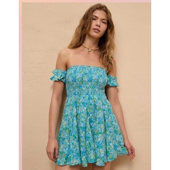 American Eagle Floral Off The Shoulder Mini Dress L - Picture 1 of 7